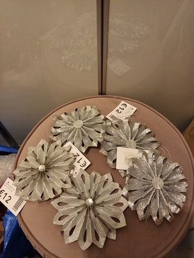 5 x luxury silver christmas hanging decorated with gems