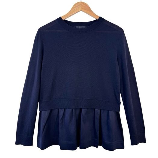 COS Navy 100% Wool Silk Blend Knit Top Medium