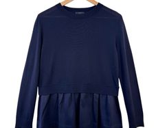 COS Navy 100% Wool Silk Blend Knit Top Medium
