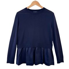 COS Navy 100% Wool Silk Blend Knit Top Medium