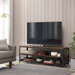 TV Stand VASAGLE Industrial TV Stand, Lengthened TV Cabinet, Console, Coffee Table with Metal Frame, Wood Grain, for Living Room, Bedroom, Rustic Brown LTV50BX