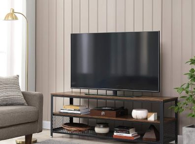 TV Stand VASAGLE Industrial TV Stand, Lengthened TV Cabinet, Console, Coffee Table with Metal Frame, Wood Grain, for Living Room, Bedroom, Rustic Brown LTV50BX