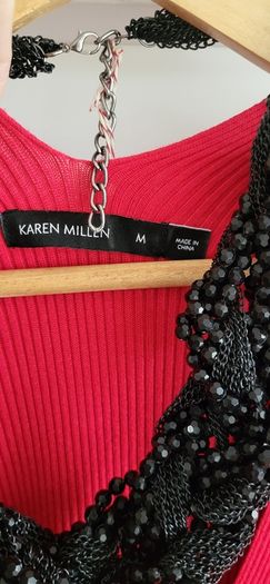 KAREN MILLEN Red Ribbed Knit Silver Studded Midi Sz M (Fit 8-10UK) - Rrp 165 (New)