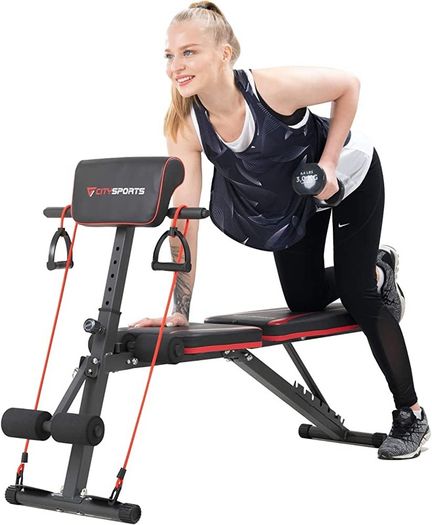 Adjustable Weight Bench, Multifunction Folding Weight Bench with 7 Adjustable Positions & 2 Training Straps, Home Gym Weight Bench (FREE SHIPPING)