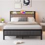 4ft6 Upholstered Bed Frame Double Bed with Charging Station/USB Ports and LED Lights Image 8