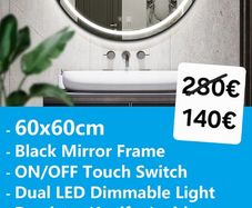 LED Bathroom Mirror Black Frame 60cm Demister
