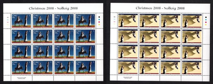 2008 Ireland Christmas Commemorative Stamps Sheetlet Plate 1B1B1B1B Mint Never Hinged (MNH)