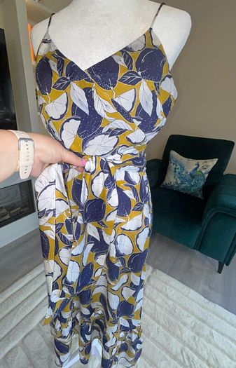 Whistles Ladies Dress in Navy, Yellow, and White with Thin Straps Size: UK 10 / EU 38
