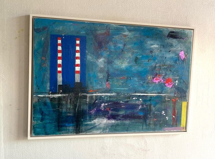 Large Original Painting Contemporary Art Poolbeg Chimneys Modern Irish abstract art Framed