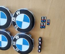 Brand New BMW Alloy Wheel Centre Caps 68mm x4 + Msports Wheel Sticker's x5 + Msports Metal Dust Caps x4
