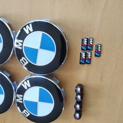 Brand New BMW Alloy Wheel Centre Caps 68mm x4 + Msports Wheel Sticker's x5 + Msports Metal Dust Caps x4