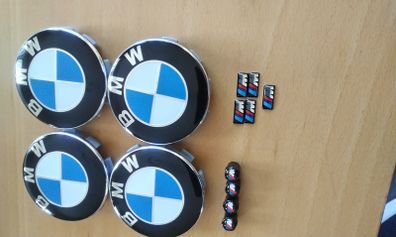 Brand New BMW Alloy Wheel Centre Caps 68mm x4 + Msports Wheel Sticker's x5 + Msports Metal Dust Caps x4