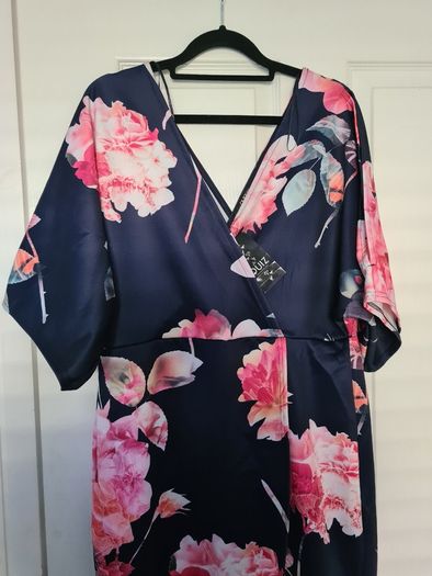Navy & Pink Scuba Faux Wrap Dress (nwt)