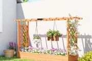 Raised Planter with Trellis, Wooden Raised Bed for Garden with Hanging Roof and Drainage Holes, Outdoor Planter Box