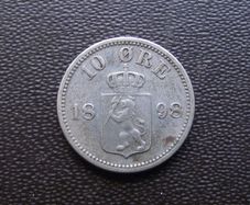 1898 Norway.  Silver 10 Ore
