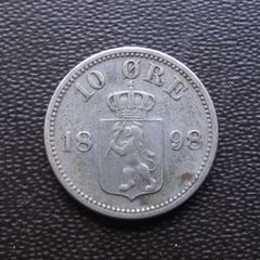 1898 Norway.  Silver 10 Ore