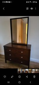 Dressing table and mirror, bedside locker,  drawers