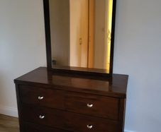 Dressing table and mirror, bedside locker,  drawers