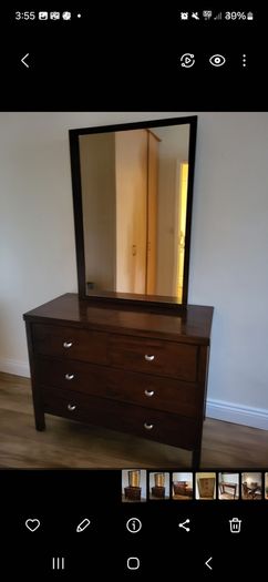 Dressing table and mirror, bedside locker,  drawers