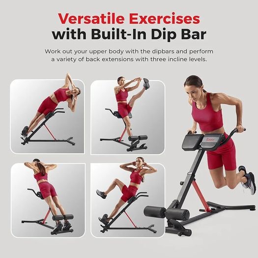 Foldable Hyperextension Roman Chair w/Back Extension, Home Gym Sit Up Bench for Glute & Ab Workouts, Optional Adjustment Incline & Multi-Function Heavy-Duty Exercise Equipment
