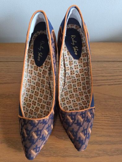 Ruby Shoo Navy Geo-Pattern Pointed Heels - UK 7  EU 40