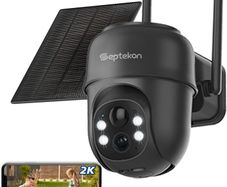 Security Cameras Wireless Outdoor, 360 PTZ Battery Powered Outdoor Camera, 2.4G WiFi Camera with Spotlight Color Night Vision, Motion Sensor Alarm, IP66-Bla