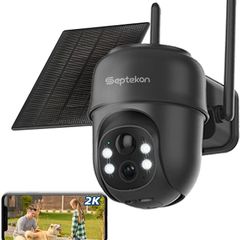 Security Cameras Wireless Outdoor, 360 PTZ Battery Powered Outdoor Camera, 2.4G WiFi Camera with Spotlight Color Night Vision, Motion Sensor Alarm, IP66-Bla