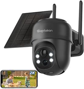 Security Cameras Wireless Outdoor, 360 PTZ Battery Powered Outdoor Camera, 2.4G WiFi Camera with Spotlight Color Night Vision, Motion Sensor Alarm, IP66-Bla