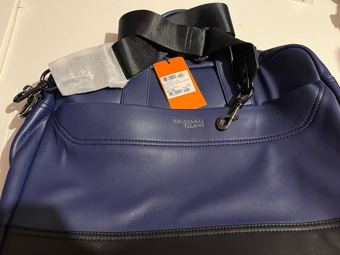 Trussardi Jeans leather business Brief Case laptop shoulder travel Bag brand new with tag