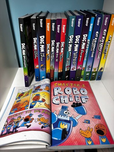Dog Man and Cat Kid Collection up to The Scarlet Shredder and Cat Kid Collaborations (5th book not included)
