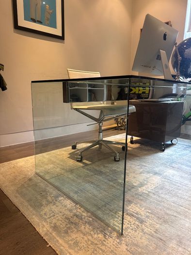 Modern glass desk with integrated drawer unit