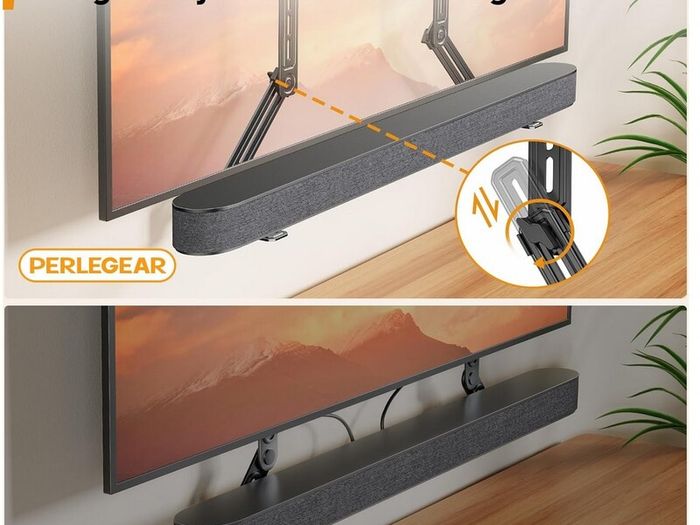 Perlegear full motion TV Wall + Sound bar Bracket for 26-65 inch TVs