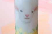 Large brand new unscented decorative pillar candle spring easter lamb decoration