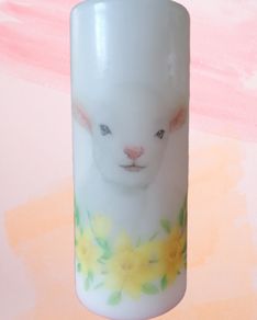 Large brand new unscented decorative pillar candle spring easter lamb decoration
