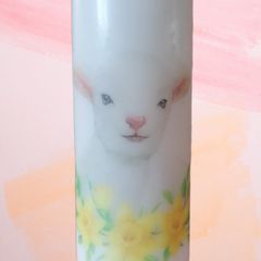 Large brand new unscented decorative pillar candle spring easter lamb decoration
