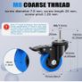 75 mm Castor Wheel, M8 x 1.25 x 25 mm (Shaft Diameter 7.5 mm, Shaft Length 25 mm), Load Capacity 1100LB, Blue Polyurethane Caster Wheel for Furniture, Barbecues, Trolley, Transport,Set of 4 Image 2
