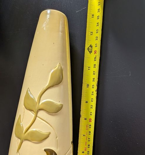 Tall Ceramic Vase Cream Green Botanical Branch Slim 40cm Modern Decor