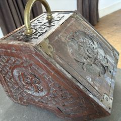 vintage embossed wooden coal box