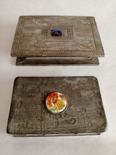 Vintage French Hand Crafted Lead and Ceramic Match Boxes x 2