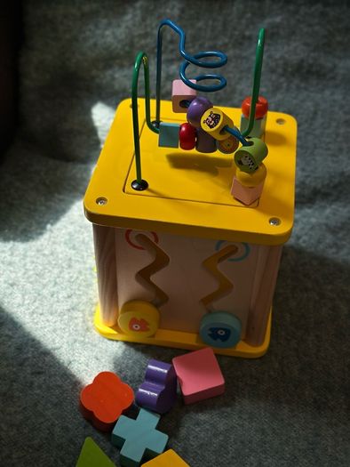 baby wooden shape sorter and activity cube