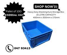 Pallet of 100 Heavy Duty Euro Storage Boxes