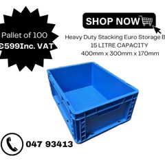 Pallet of 100 Heavy Duty Euro Storage Boxes
