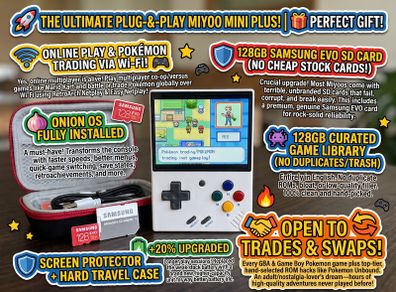 Miyoo Mini Plus + Upgraded Battery + 128GB Samsung Evo (Onion OS) + Case
