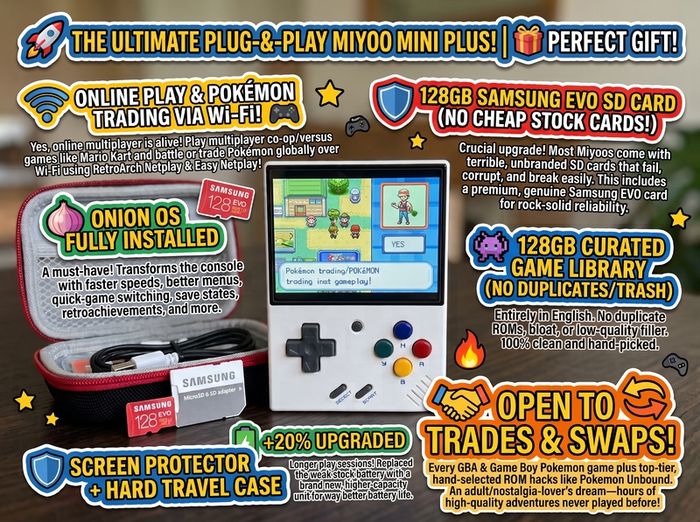 Miyoo Mini Plus + Upgraded Battery + 128GB Samsung Evo (Onion OS) + Case