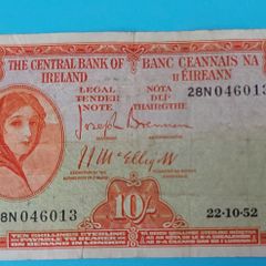 Irish 1952 Lavery ten shilling banknote in Fine  condition