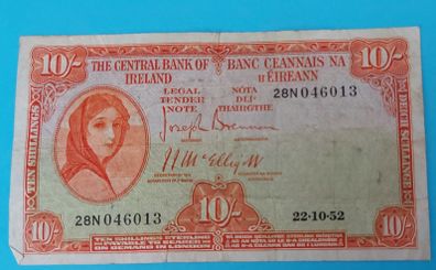 Irish 1952 Lavery ten shilling banknote in Fine  condition
