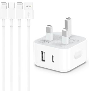 iPhone Charger, 20W Fast USB C Plug Dual Port and 2-Pack 2M Cable for iPhone 14/14 Pro/14 Pro Max/14 Plus/13 12 11 X XR XS SE 8 7 6 6S Mini, iPad Pro, Samsung Google UK Type C PD Charging