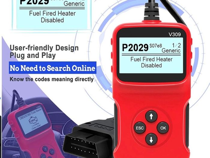 Car OBD2 Scanner Universal Wired Auto Engine Fault Code Reader CAN Diagnostic Scan Tool V309 for Check Engine Light, I/M Readiness Smog Check, HD LCD Display Screen (FREE POSTAGE)