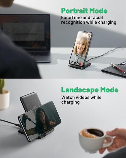 Wireless Charger Stand, 15W Fast Charging Dock Phone Charger, Adaptive LED Wireless Charging Station for iPhone 17 16 15 14 13 12 11 Pro Max, Samsung S23 S22 S21, Google Pixel 8 7 6 etc.