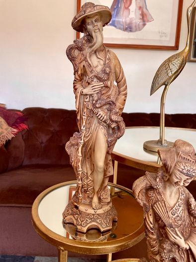 Vintage Oriental Resin Sculptured Figures Traditional Attire 1970s